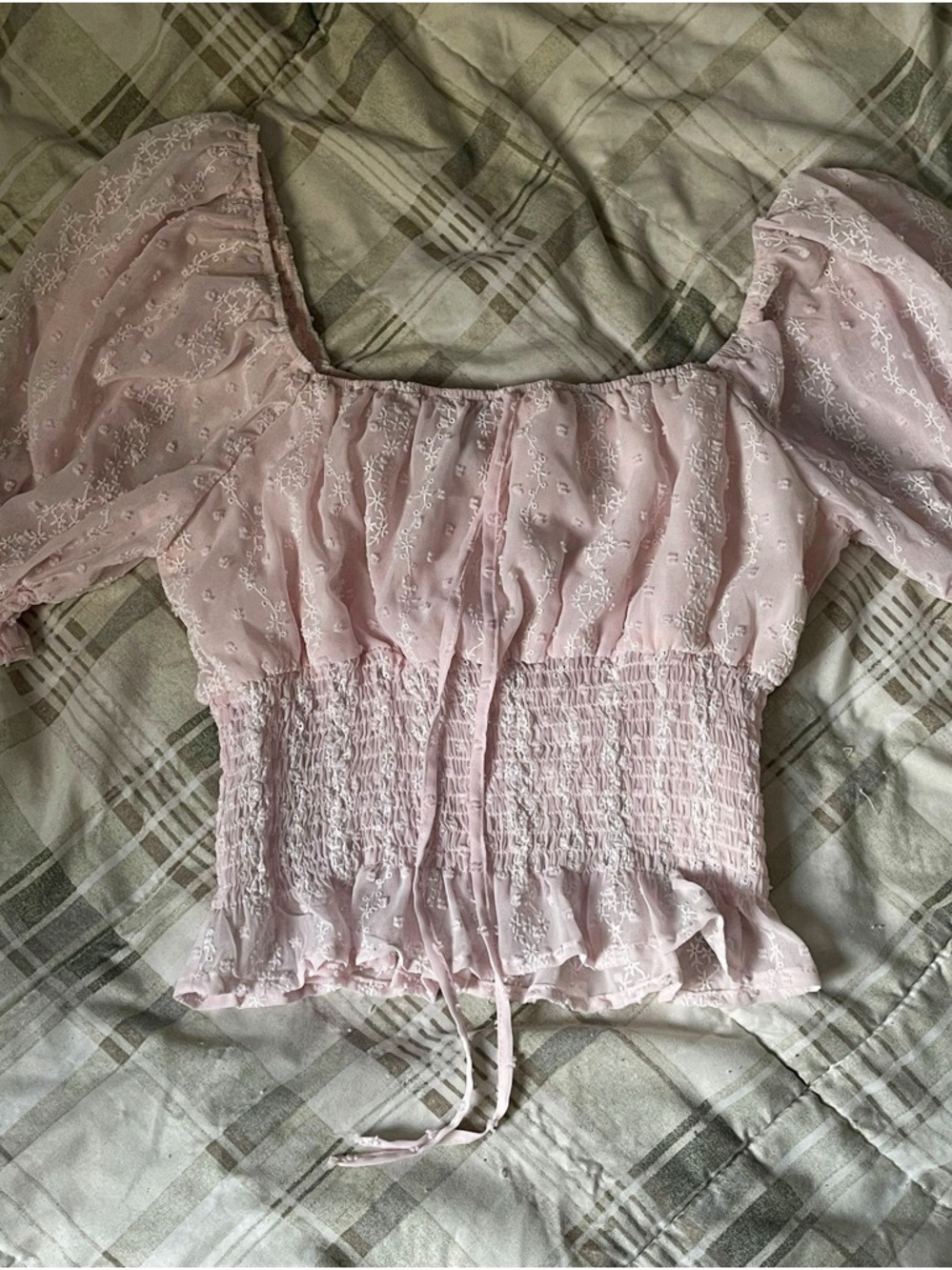 Pale Pink Smocked Off-Shoulder Crop Top Forever 21